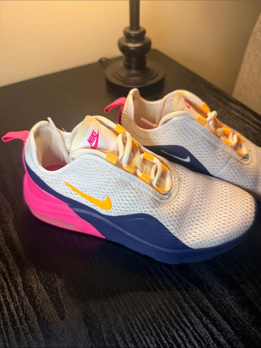 Nike Kids White Mesh Sneakers with Pink & Yellow Accents